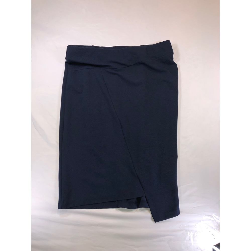 ECI New York Womens XL Navy Blue Ribbed Textured Asymmetrical Wrap Front Skirt